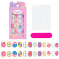 24 Pçs/caixa Unhas infantis para meninas, padrão de desenho animado, unhas postiças fofas para crianças, pontas de unhas falsas kawaii acrílicas artificiais de pressão na unha + ferramenta