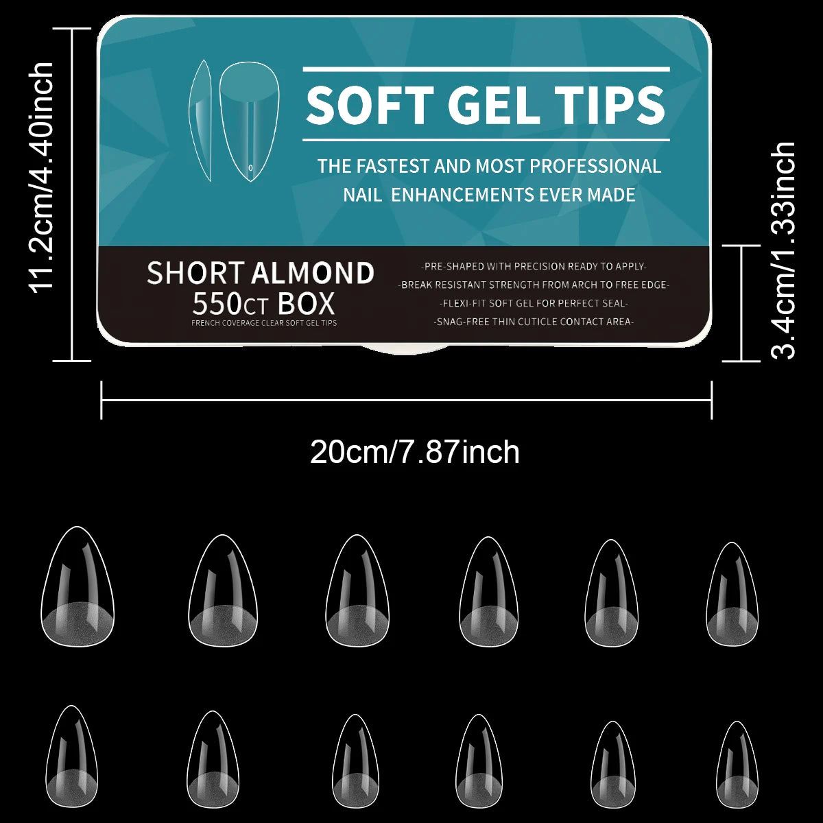 550Pcs Unhas Postiças Mulher Meninas Médio Curto Amêndoa Caixão Cobertura Completa Matte Extensão de Unhas Dicas Acrílico Meia Cobertura unhas postiças