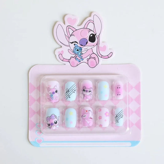Dicas de unhas postiças infantis do Stitch da Disney, desenho animado, unhas postiças removíveis e fofas de anime para meninas, presente de Natal para crianças