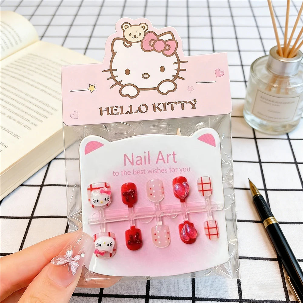 Unhas Postiças Infantis Sanrio, Desenho Animado Fofo Kuromi Hello Kitty, Unhas Falsas para Bebês, Presente para Meninas, Brinquedos, Pontas de Unha para Meninas