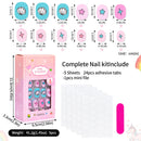120 Unhas Postiças Infantis, Unhas de Acrílico com Desenhos Animados para Crianças, Unhas Curtas Kawaii para Meninas com Cobertura Total, Unhas Falsas com Cola de Gel