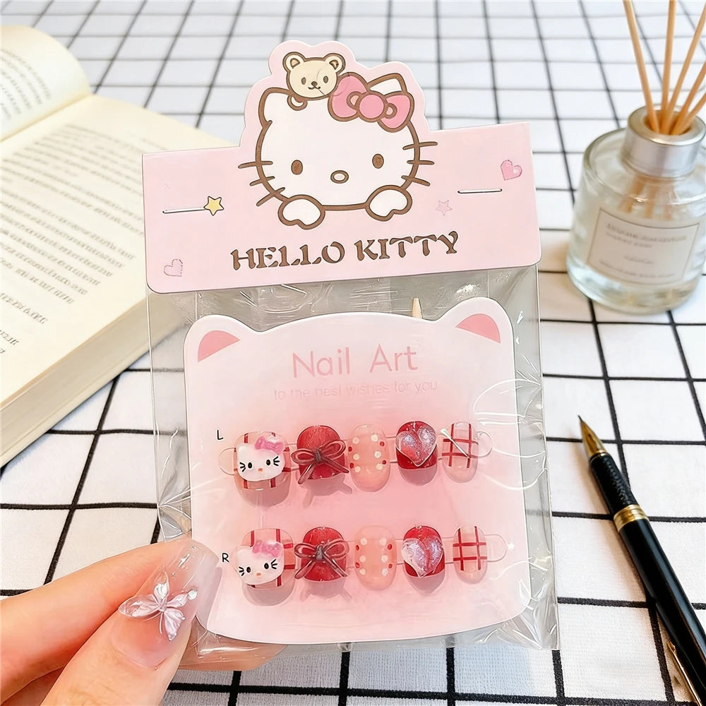 Unhas Postiças Infantis Sanrio, Desenho Animado Fofo Kuromi Hello Kitty, Unhas Falsas para Bebês, Presente para Meninas, Brinquedos, Pontas de Unha para Meninas