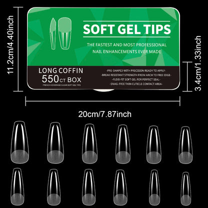 550Pcs Unhas Postiças Mulher Meninas Médio Curto Amêndoa Caixão Cobertura Completa Matte Extensão de Unhas Dicas Acrílico Meia Cobertura unhas postiças