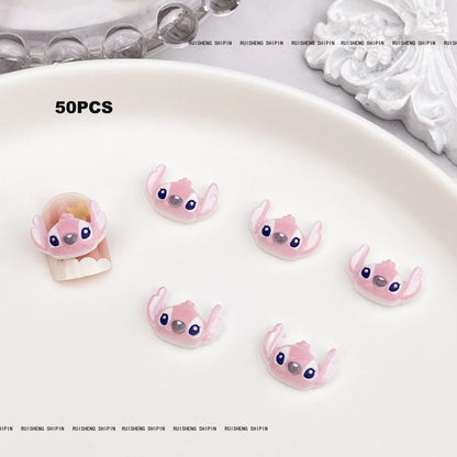 Kit com 50 Peças — Charms de Resina para Unhas Stitch, Zootopia, Sullivan, Chip & Dale | Decoração Kawaii para Manicure