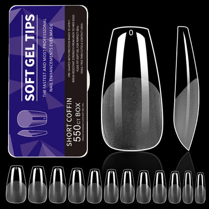 550Pcs Unhas Postiças Mulher Meninas Médio Curto Amêndoa Caixão Cobertura Completa Matte Extensão de Unhas Dicas Acrílico Meia Cobertura unhas postiças