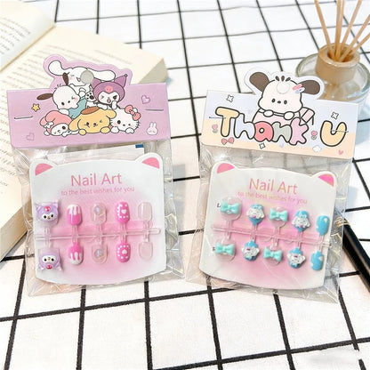 Unhas Postiças Infantis Sanrio, Desenho Animado Fofo Kuromi Hello Kitty, Unhas Falsas para Bebês, Presente para Meninas, Brinquedos, Pontas de Unha para Meninas
