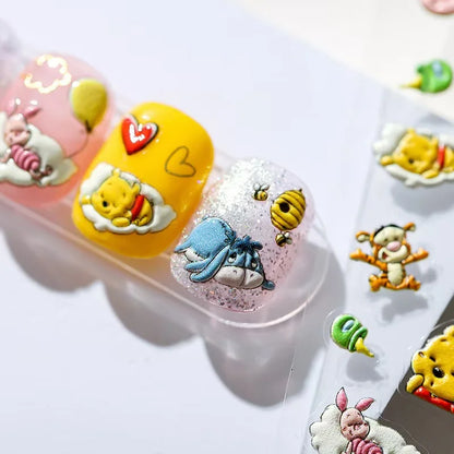 adesivo de unha 5D em relevo, novo desenho animado da Disney, Ursinho Pooh, adesivo de pressão para unhas, adesivo de anime