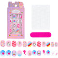 24 Pçs/caixa Unhas infantis para meninas, padrão de desenho animado, unhas postiças fofas para crianças, pontas de unhas falsas kawaii acrílicas artificiais de pressão na unha + ferramenta