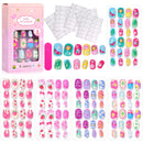 120 Unhas Postiças Infantis, Unhas de Acrílico com Desenhos Animados para Crianças, Unhas Curtas Kawaii para Meninas com Cobertura Total, Unhas Falsas com Cola de Gel
