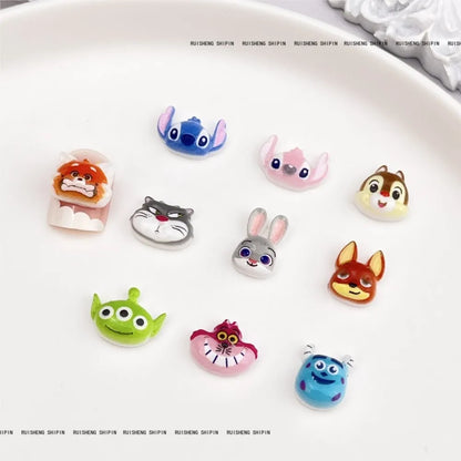 Kit com 50 Peças — Charms de Resina para Unhas Stitch, Zootopia, Sullivan, Chip & Dale | Decoração Kawaii para Manicure