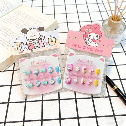 Unhas Postiças Infantis Sanrio, Desenho Animado Fofo Kuromi Hello Kitty, Unhas Falsas para Bebês, Presente para Meninas, Brinquedos, Pontas de Unha para Meninas
