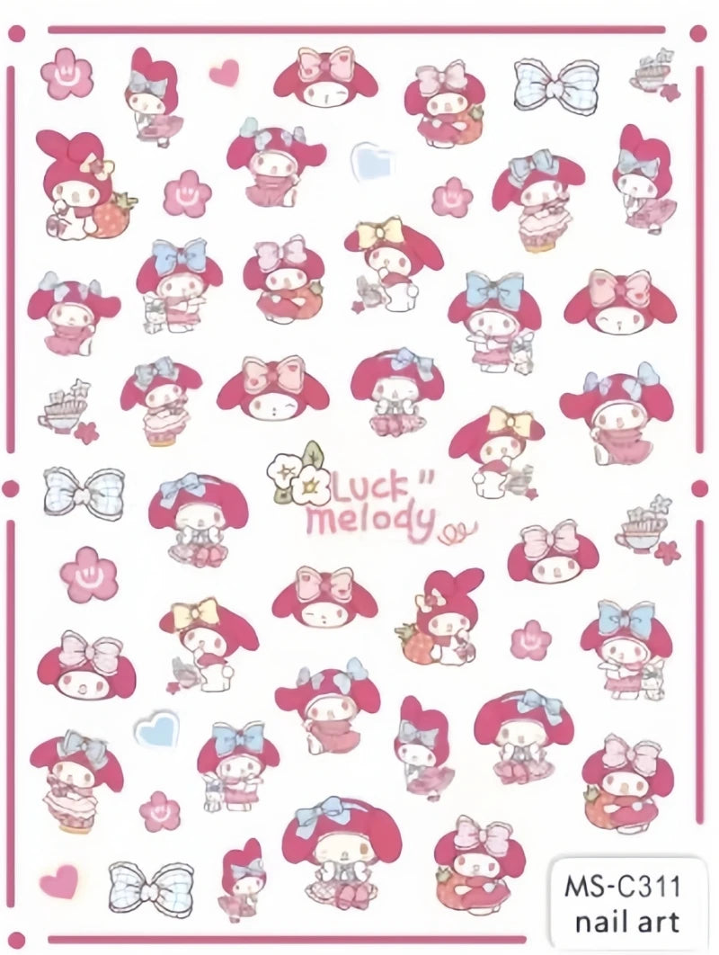 Miniso Adesivos de Unha Duas Dimensões 2D Anime Personagem Adesivo Decoração de Unhas Desenho Animado Hello Kitty Adesivos de Brinquedo Para Unhas