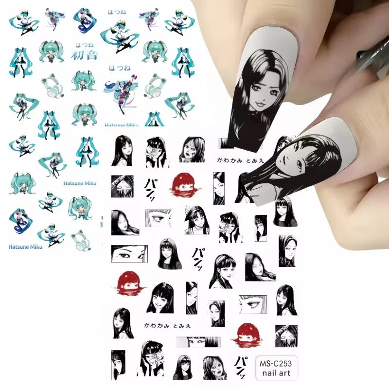 Miniso Adesivos de Unha Duas Dimensões 2D Anime Personagem Adesivo Decoração de Unhas Desenho Animado Hello Kitty Adesivos de Brinquedo Para Unhas