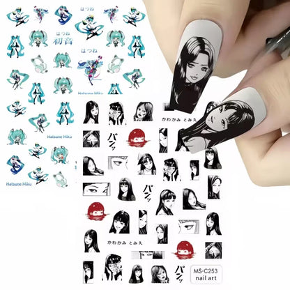 Miniso Adesivos de Unha Duas Dimensões 2D Anime Personagem Adesivo Decoração de Unhas Desenho Animado Hello Kitty Adesivos de Brinquedo Para Unhas