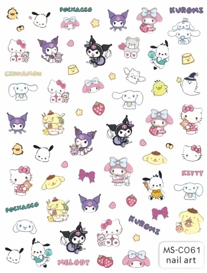 Miniso Adesivos de Unha Duas Dimensões 2D Anime Personagem Adesivo Decoração de Unhas Desenho Animado Hello Kitty Adesivos de Brinquedo Para Unhas