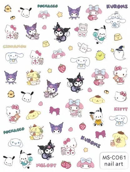 Miniso Adesivos de Unha Duas Dimensões 2D Anime Personagem Adesivo Decoração de Unhas Desenho Animado Hello Kitty Adesivos de Brinquedo Para Unhas