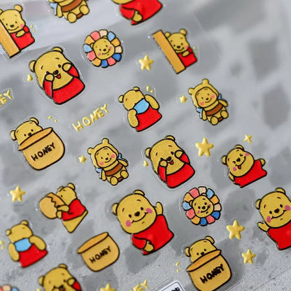 adesivo de unha 5D em relevo, novo desenho animado da Disney, Ursinho Pooh, adesivo de pressão para unhas, adesivo de anime