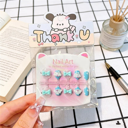 Unhas Postiças Infantis Sanrio, Desenho Animado Fofo Kuromi Hello Kitty, Unhas Falsas para Bebês, Presente para Meninas, Brinquedos, Pontas de Unha para Meninas