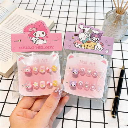 Unhas Postiças Infantis Sanrio, Desenho Animado Fofo Kuromi Hello Kitty, Unhas Falsas para Bebês, Presente para Meninas, Brinquedos, Pontas de Unha para Meninas