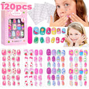120 Unhas Postiças Infantis, Unhas de Acrílico com Desenhos Animados para Crianças, Unhas Curtas Kawaii para Meninas com Cobertura Total, Unhas Falsas com Cola de Gel