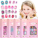 120 Unhas Postiças Infantis, Unhas de Acrílico com Desenhos Animados para Crianças, Unhas Curtas Kawaii para Meninas com Cobertura Total, Unhas Falsas com Cola de Gel