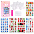 120 Unhas Postiças Infantis, Unhas de Acrílico com Desenhos Animados para Crianças, Unhas Curtas Kawaii para Meninas com Cobertura Total, Unhas Falsas com Cola de Gel#@