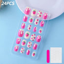 24 Pçs/caixa Unhas infantis para meninas, padrão de desenho animado, unhas postiças fofas para crianças, pontas de unhas falsas kawaii acrílicas artificiais de pressão na unha + ferramenta