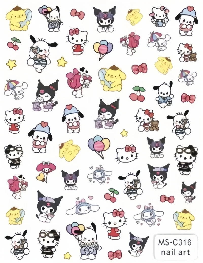 Miniso Adesivos de Unha Duas Dimensões 2D Anime Personagem Adesivo Decoração de Unhas Desenho Animado Hello Kitty Adesivos de Brinquedo Para Unhas
