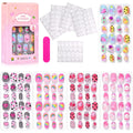 120 Unhas Postiças Infantis, Unhas de Acrílico com Desenhos Animados para Crianças, Unhas Curtas Kawaii para Meninas com Cobertura Total, Unhas Falsas com Cola de Gel#@