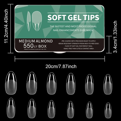 550Pcs Unhas Postiças Mulher Meninas Médio Curto Amêndoa Caixão Cobertura Completa Matte Extensão de Unhas Dicas Acrílico Meia Cobertura unhas postiças