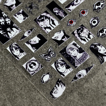 Adesivo de Unha 5D em Relevo para Halloween, Estilo Horror Japonês, Desenhos de Meninas, Aranha/Olhos, Decalques de Unhas de Personagens de Anime