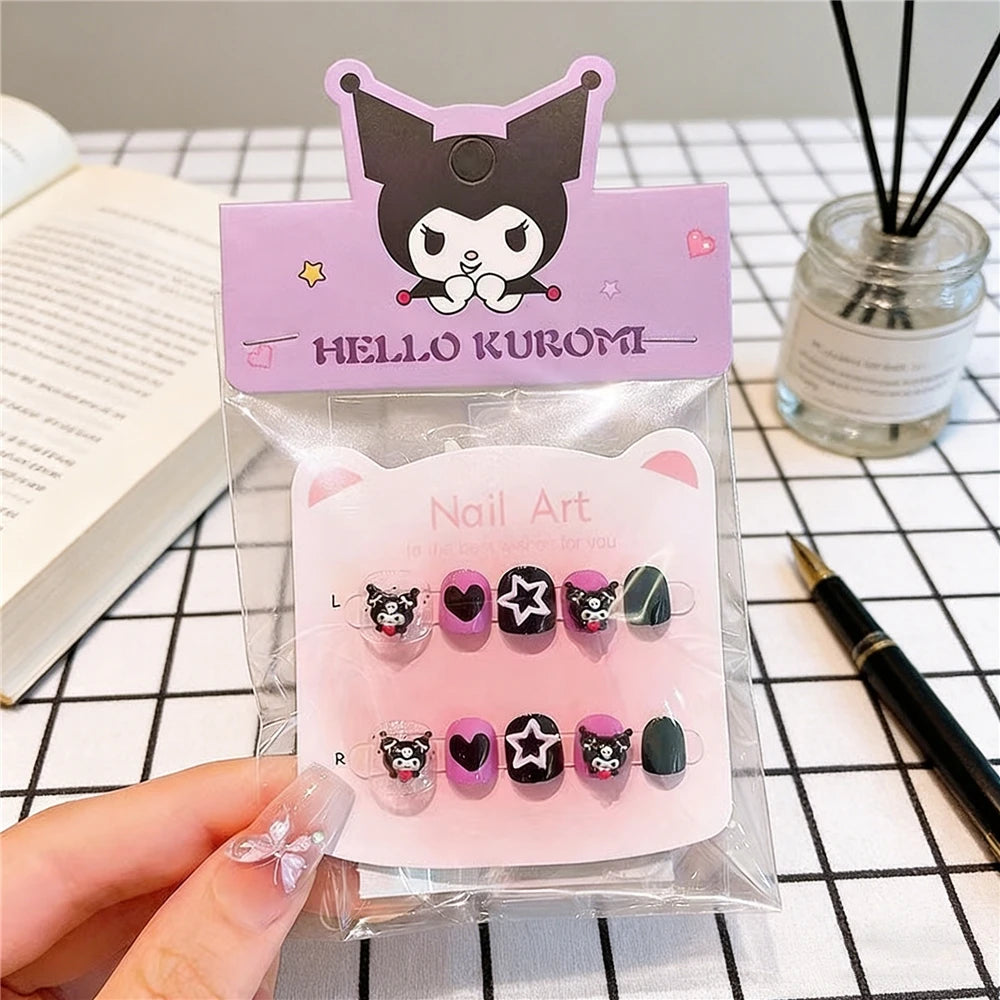 Unhas Postiças Infantis Sanrio, Desenho Animado Fofo Kuromi Hello Kitty, Unhas Falsas para Bebês, Presente para Meninas, Brinquedos, Pontas de Unha para Meninas