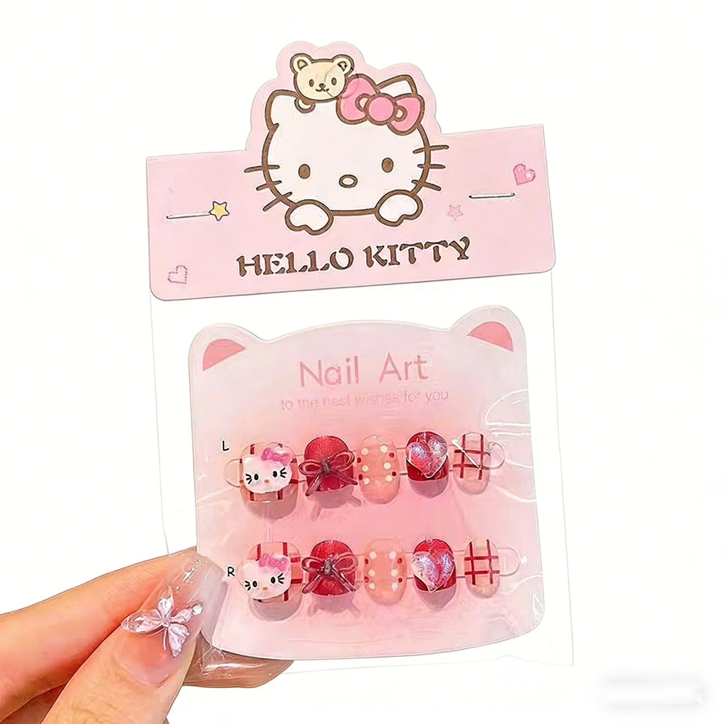 Unhas Postiças Infantis Sanrio, Desenho Animado Fofo Kuromi Hello Kitty, Unhas Falsas para Bebês, Presente para Meninas, Brinquedos, Pontas de Unha para Meninas