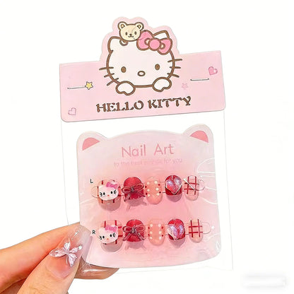 Unhas Postiças Infantis Sanrio, Desenho Animado Fofo Kuromi Hello Kitty, Unhas Falsas para Bebês, Presente para Meninas, Brinquedos, Pontas de Unha para Meninas