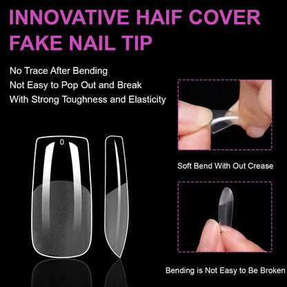 550Pcs Unhas Postiças Mulher Meninas Médio Curto Amêndoa Caixão Cobertura Completa Matte Extensão de Unhas Dicas Acrílico Meia Cobertura unhas postiças