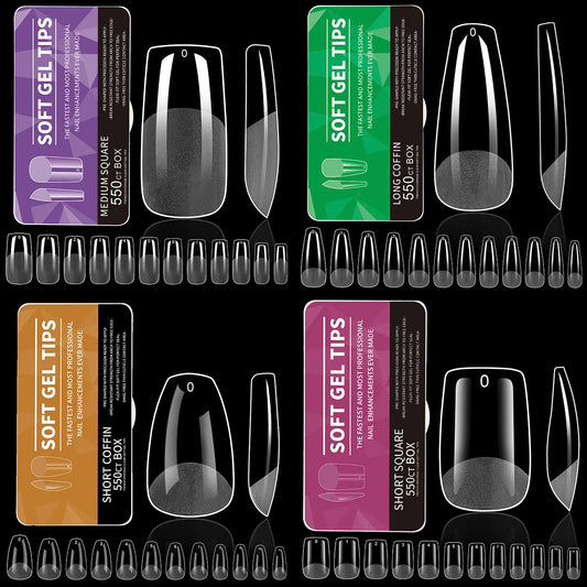 550Pcs Unhas Postiças Mulher Meninas Médio Curto Amêndoa Caixão Cobertura Completa Matte Extensão de Unhas Dicas Acrílico Meia Cobertura unhas postiças